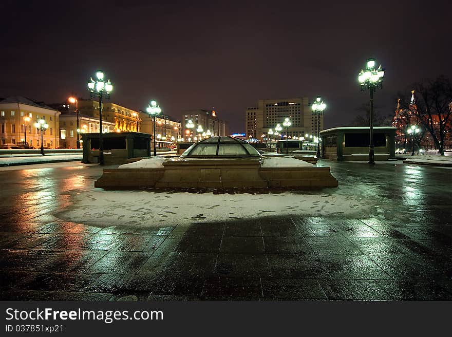 Manege Square winter's night, Moscow, Russia.