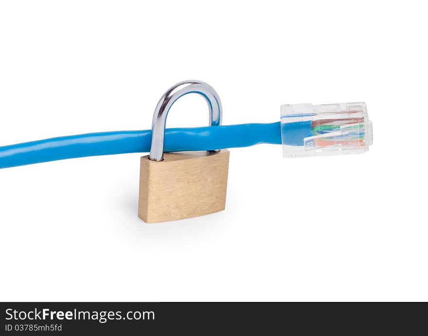 Ethernet cable with a padlock symbolizing internet security.