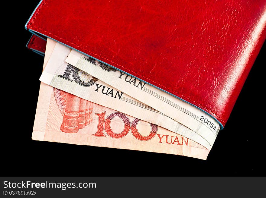 Italian leather wallet with Chinese money, useful for concepts. Italian leather wallet with Chinese money, useful for concepts