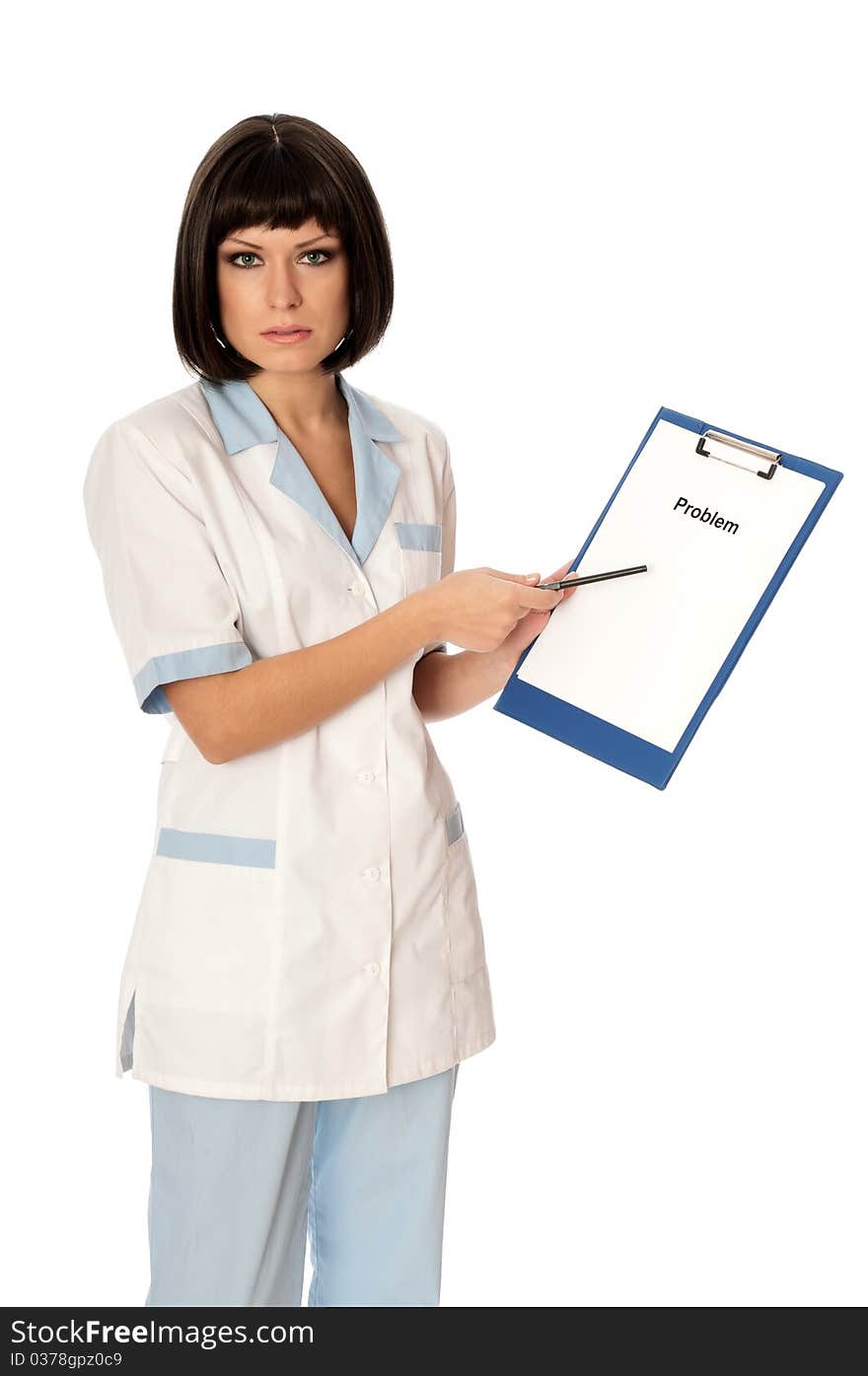 The doctor holding clipboard with list of problems in the hands. The doctor holding clipboard with list of problems in the hands