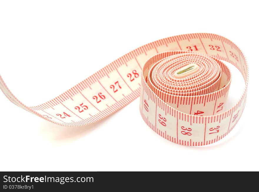 Tailor's measuring tape on a white background