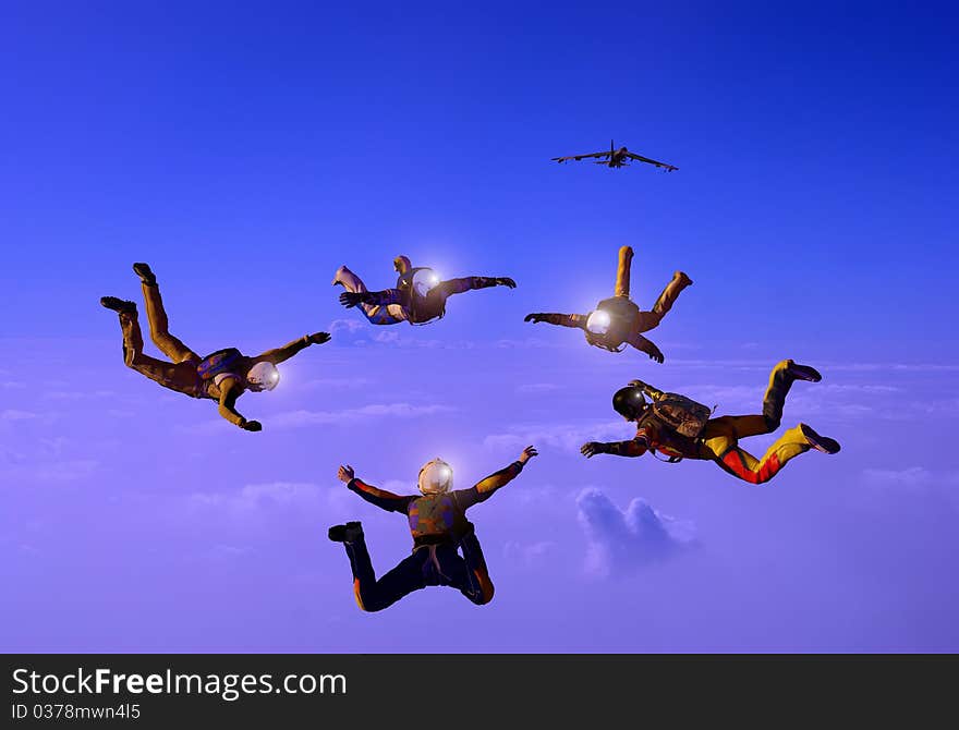 Sportsmen-parashutist soaring in sky. Sportsmen-parashutist soaring in sky