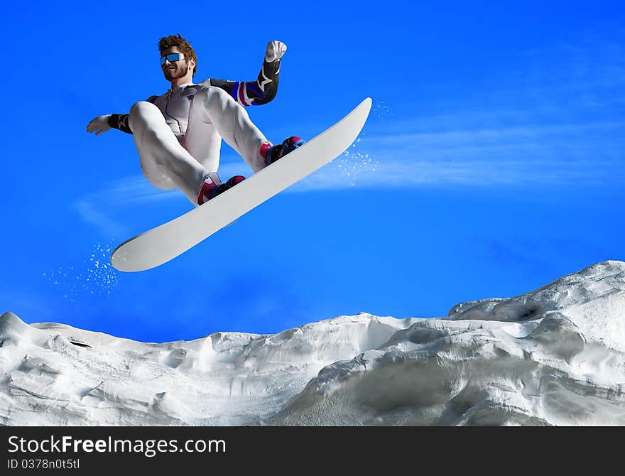 Snowboarder doing a toe side carve with deep blue sky in background. Snowboarder doing a toe side carve with deep blue sky in background