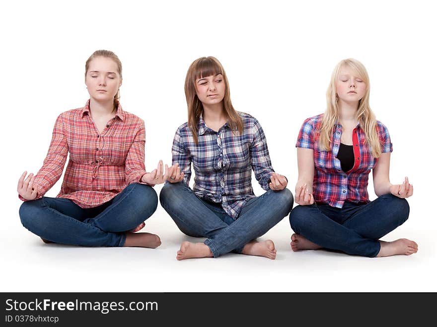 Three Girls Sitting In Lotus Posture