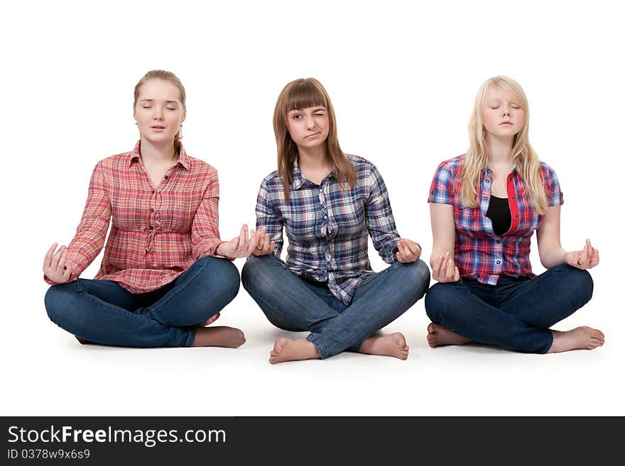 Three Girls Sitting In Lotus Posture