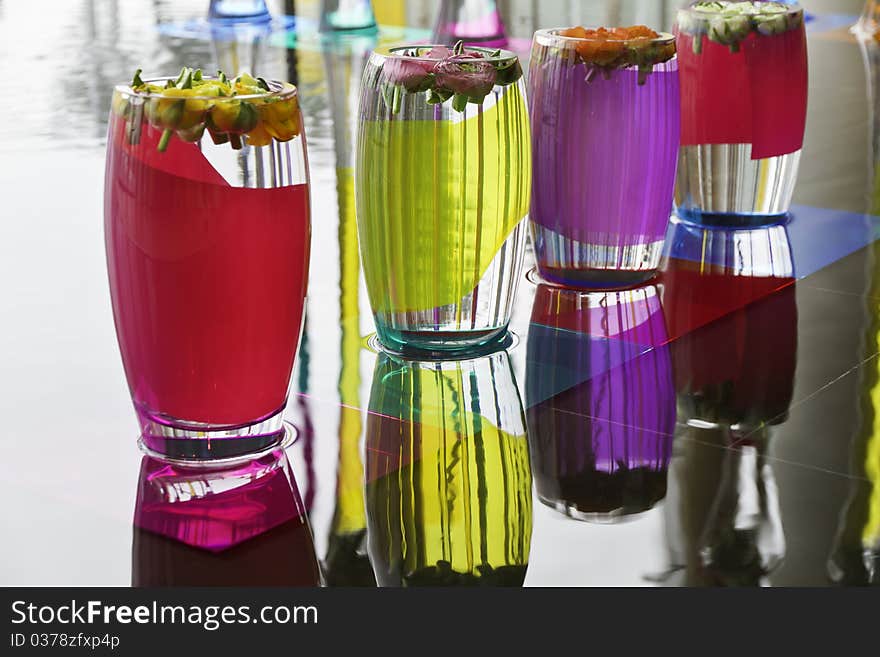 Flowers in colorfoul vases