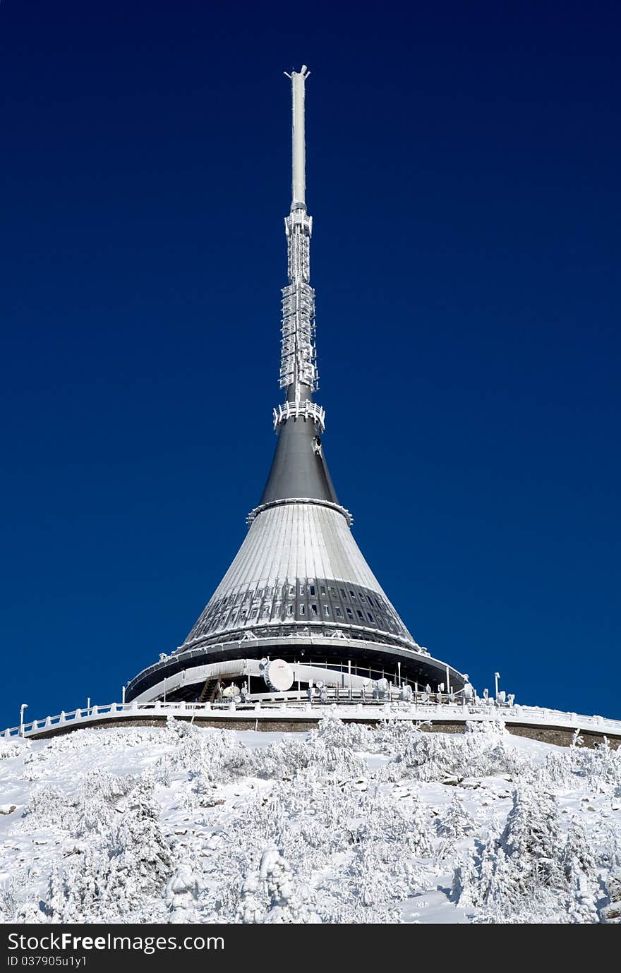 Transmitter and hotel on Jested during winter. Liberec - Czech Republic. Transmitter and hotel on Jested during winter. Liberec - Czech Republic.