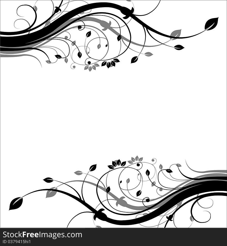 Floral black and white abstract ornate background. Floral black and white abstract ornate background