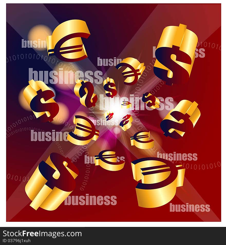 Business concept design with 3d dollar and euro symbols