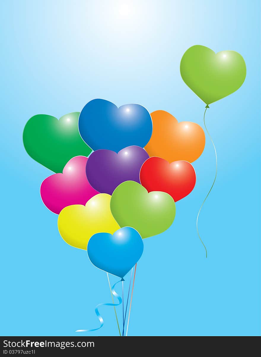 vector illustration of colorful balloons, shape of heart