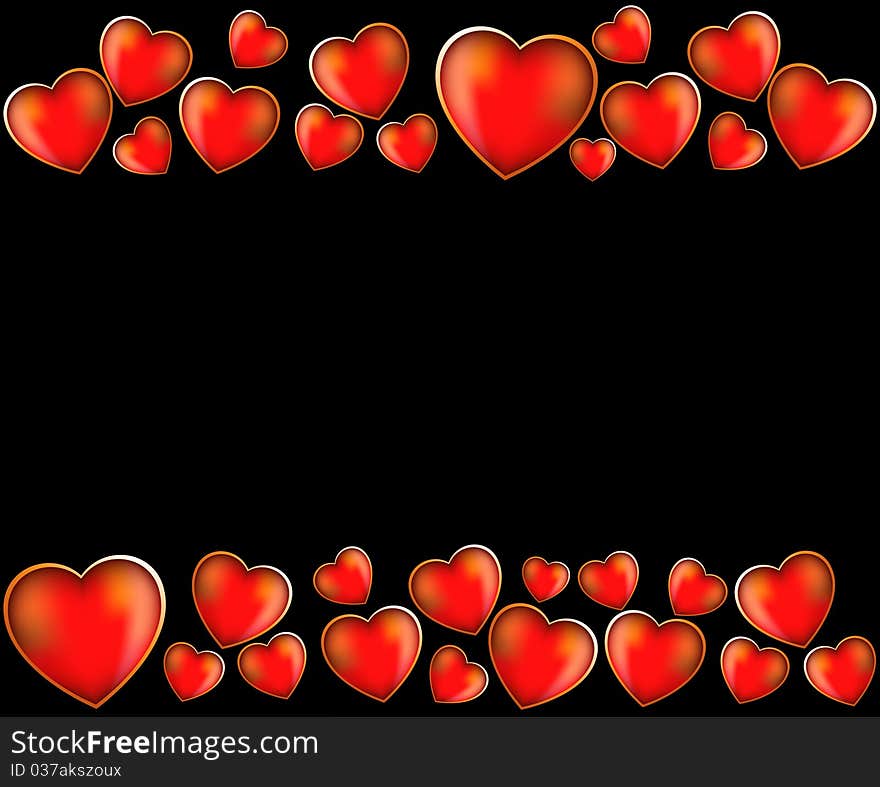 Red hearts on a black background