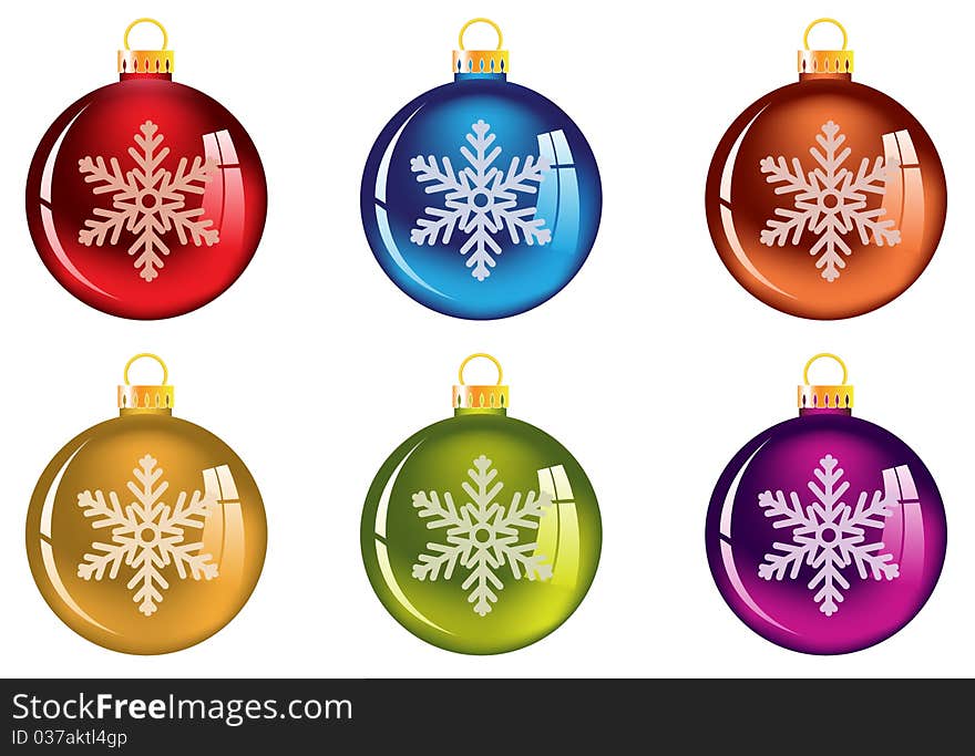 Bright Christmas balls with snowflake. Isolated on white. Bright Christmas balls with snowflake. Isolated on white