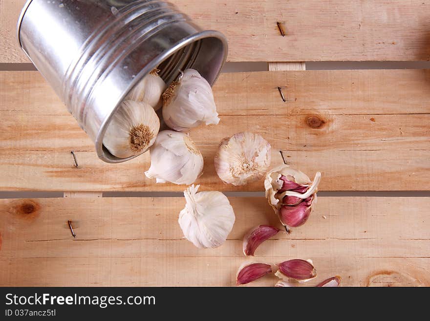 Garlics on wood