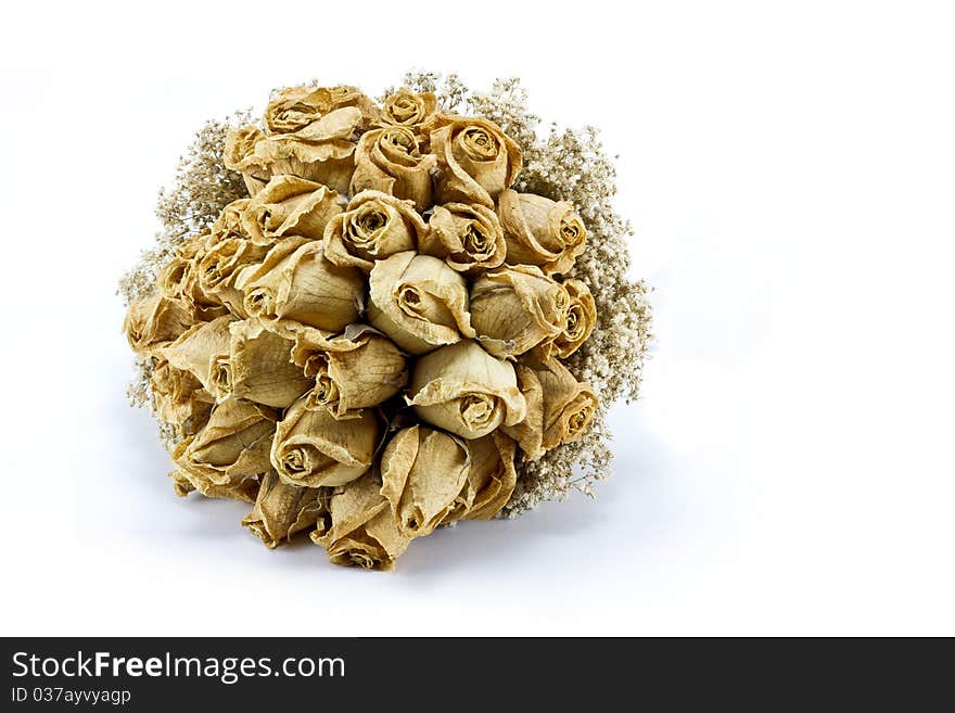 Dried roses bouquet isolated on white background