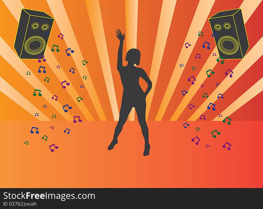 Silhouette of dancing girl at disco