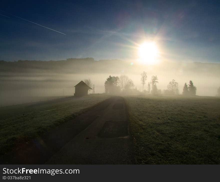 Little fog in the sunrise. Little fog in the sunrise