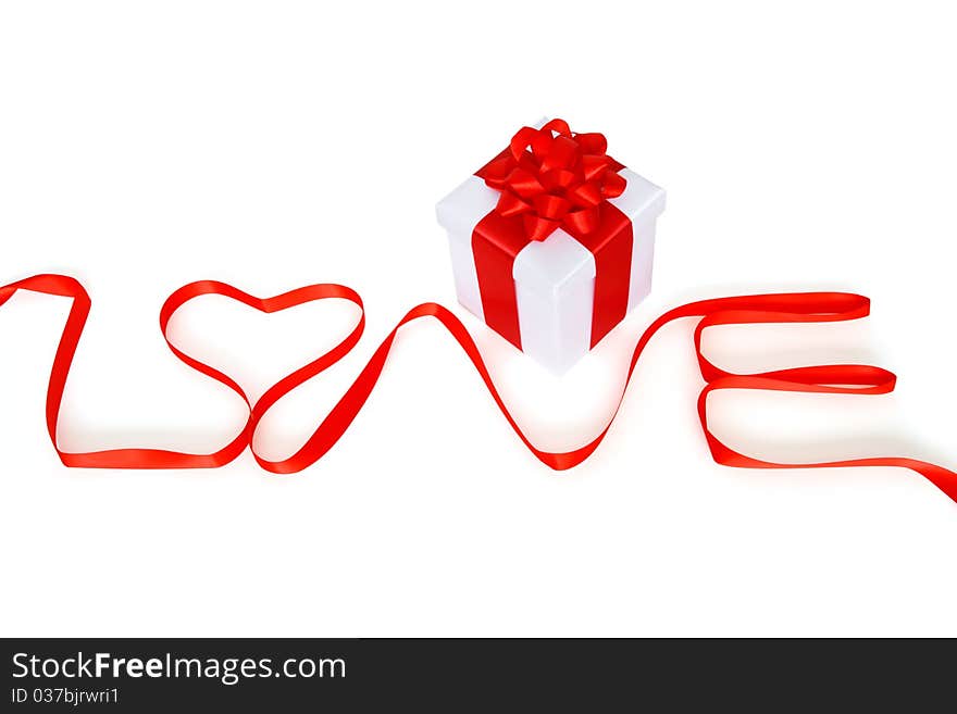 Gift for Valantine's day with word love isolated on white