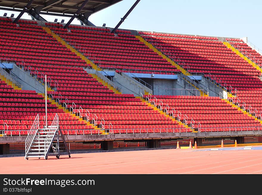 The red seats at the stadium