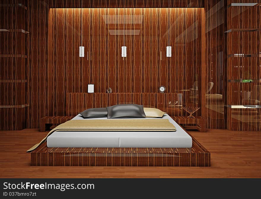 Modern interior of a bedroom room 3D