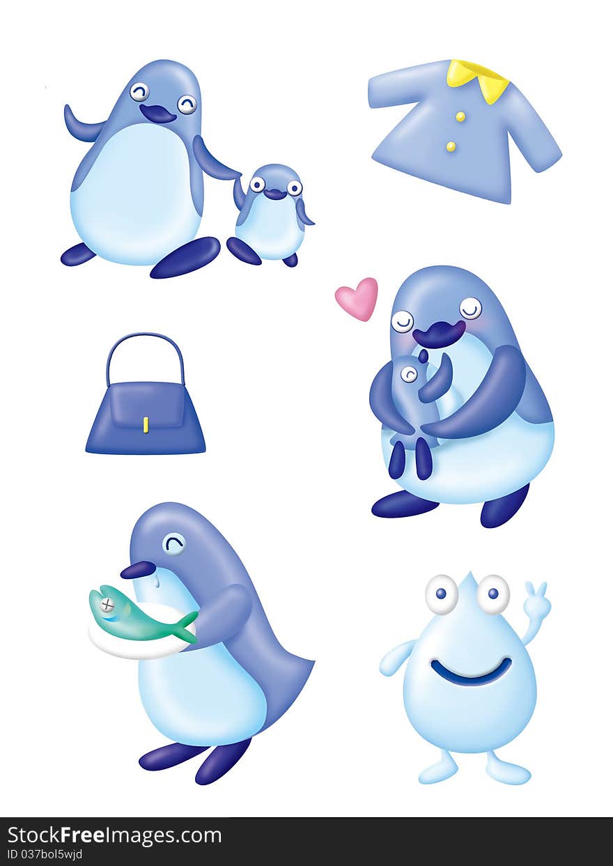 Cartoon design elements set - penguin. Cartoon design elements set - penguin