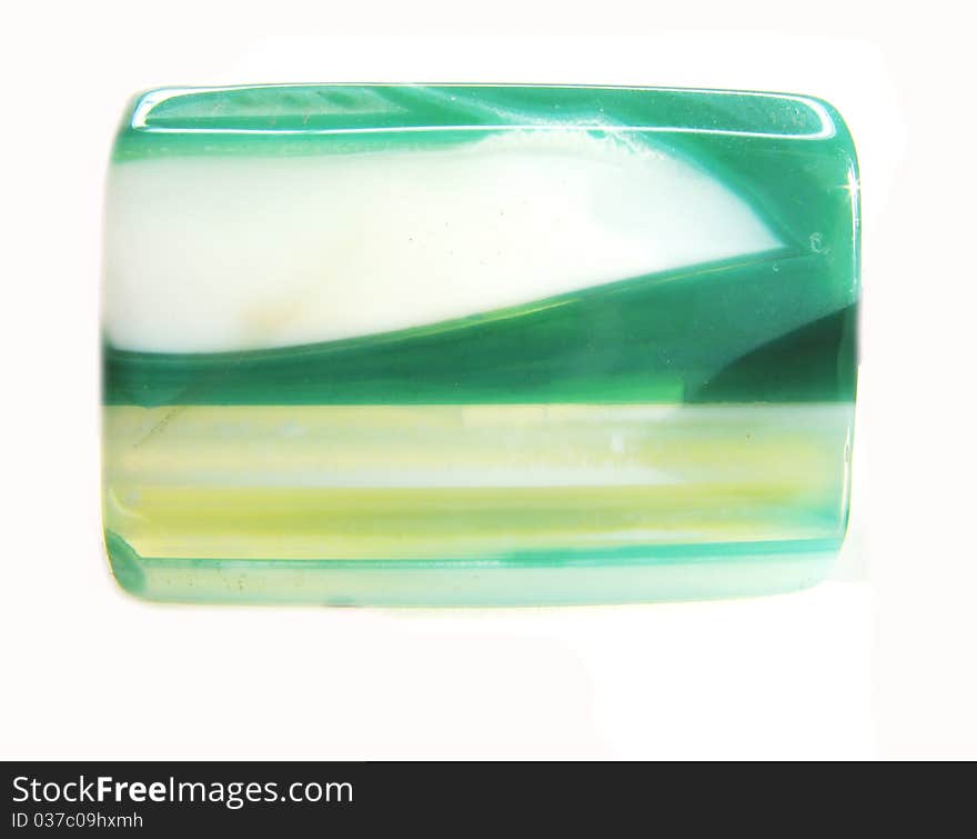 Green and white chalcedony crystal isolated