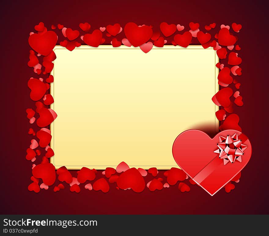 Heart gift and card with hearts Valentine's day background