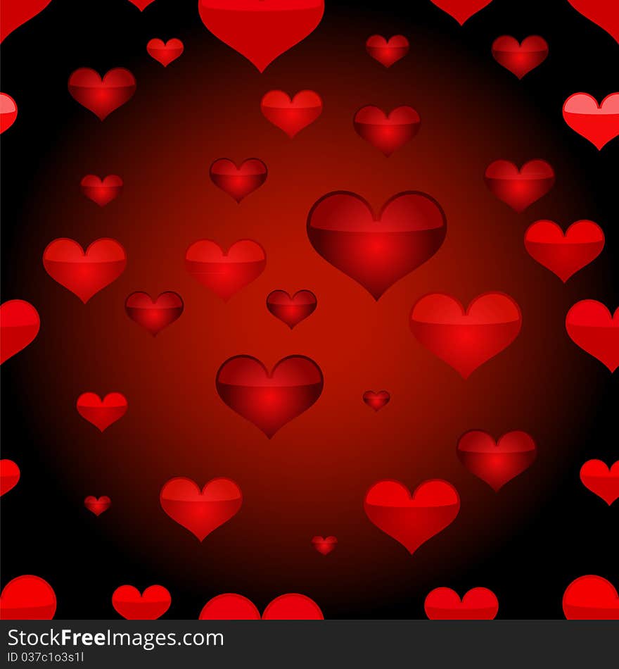 Red heart seamless pattern. Vector illustration.