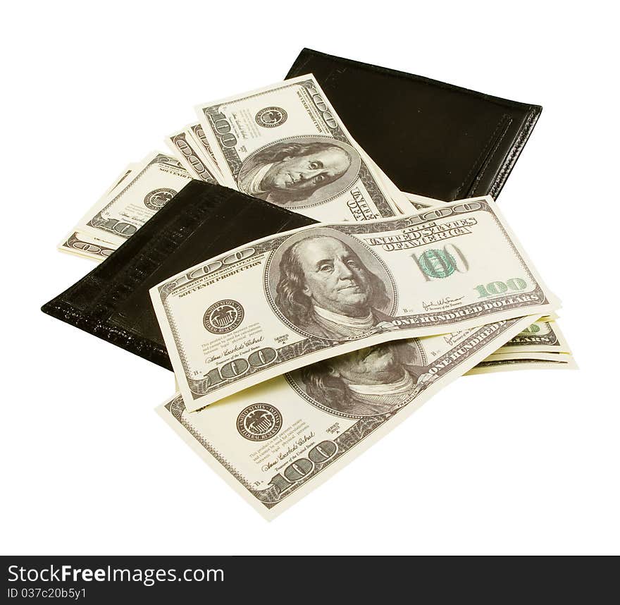 Black purse with lots of banknotes