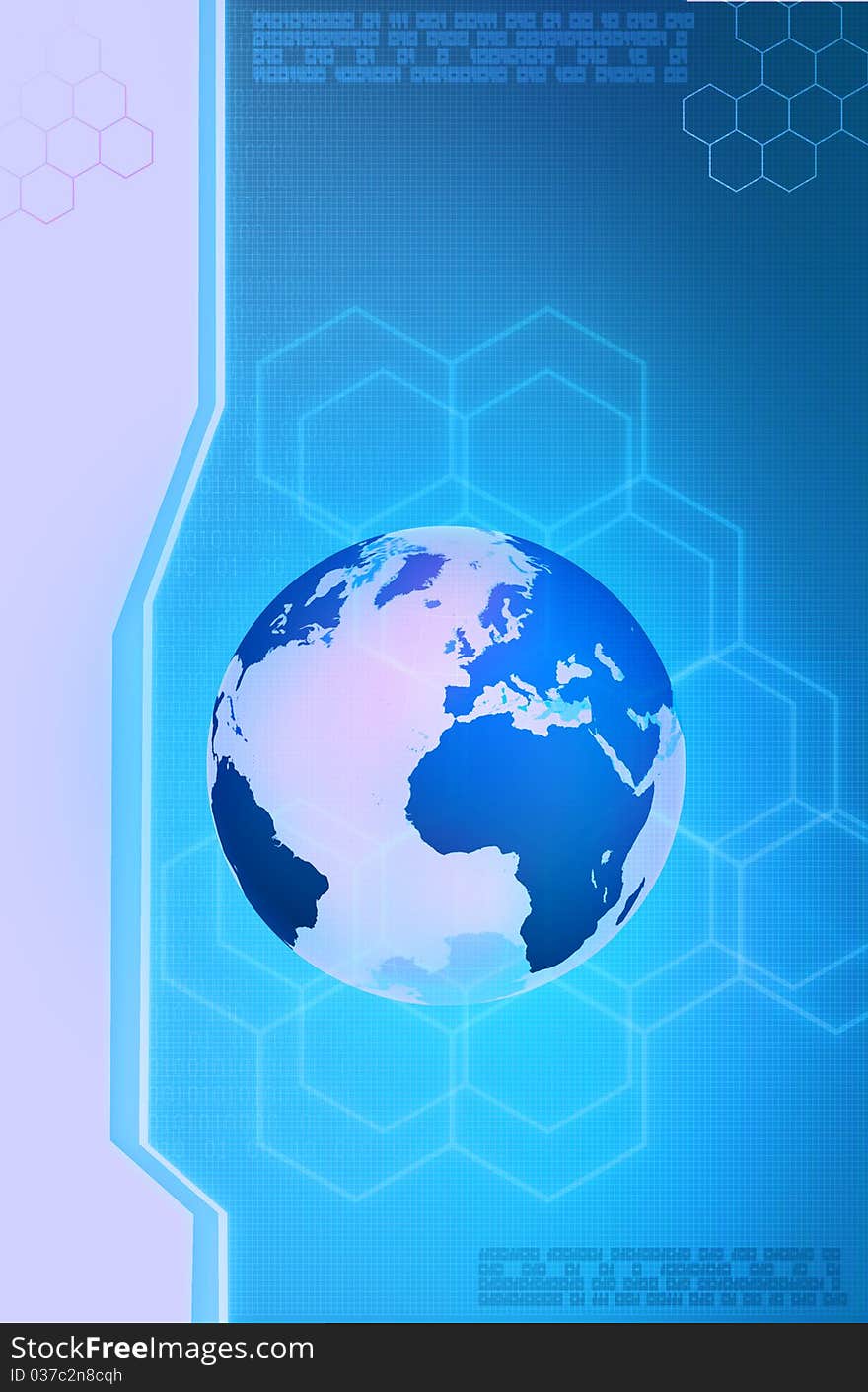 Blue technology background with world