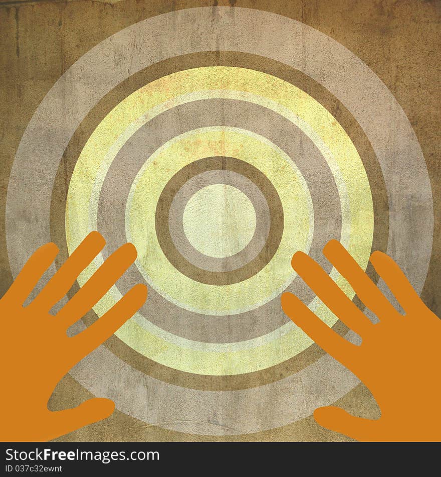 An abstract retro background and hands