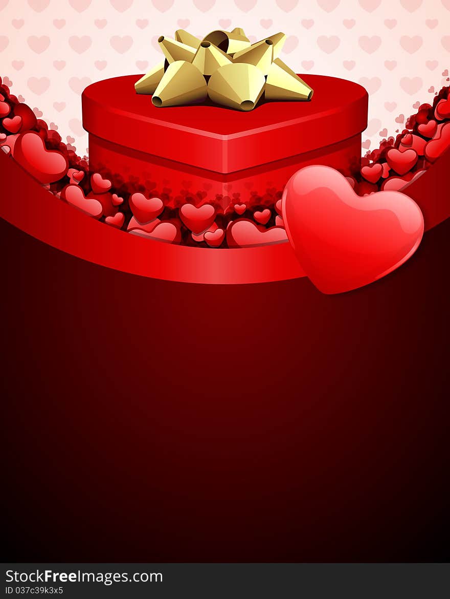 Heart gift and card with heart Valentine's day background