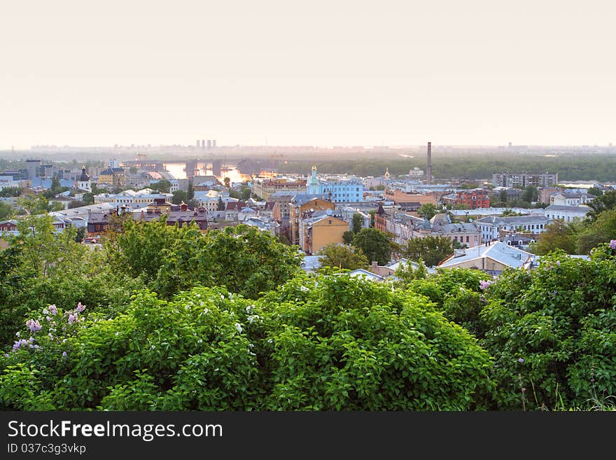 Morning in Kyiv city. View from a hill. Morning in Kyiv city. View from a hill.