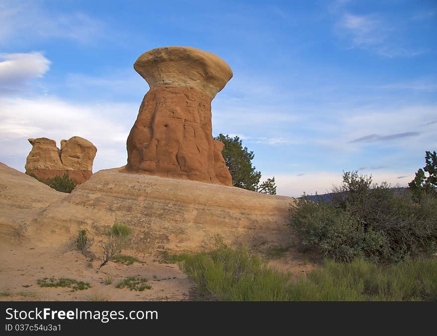 Hoodoo sitting on a rock, Devil's Garden, Grand Staircase Escalante National Monument, Utah
