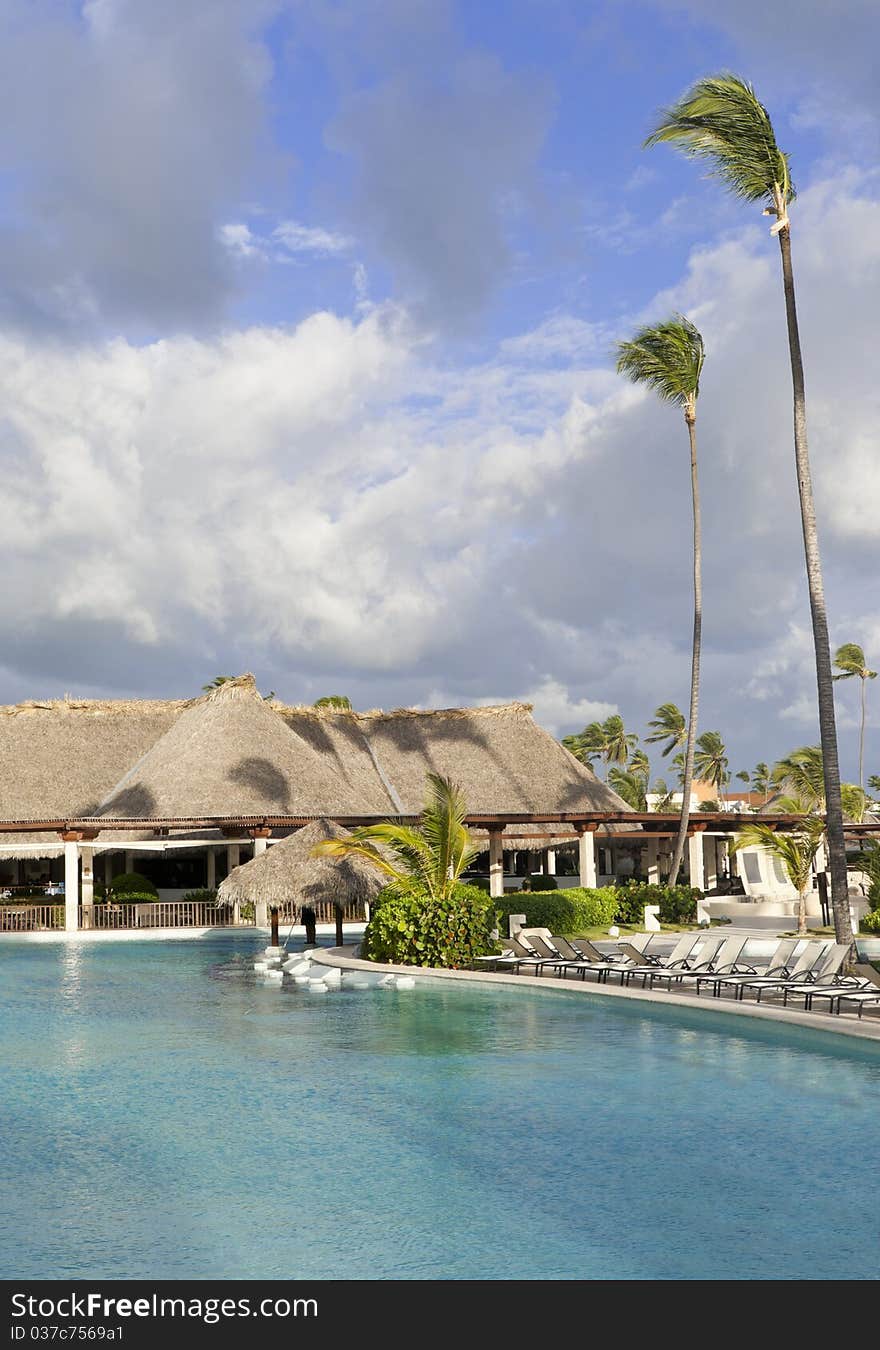 The swimming pool by morning. Punta Cana.