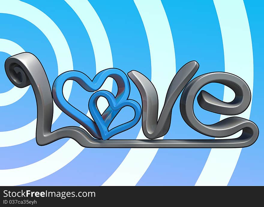 Text that says the word Love, Made in 3D software, isolated on white background, with black border. Text that says the word Love, Made in 3D software, isolated on white background, with black border.