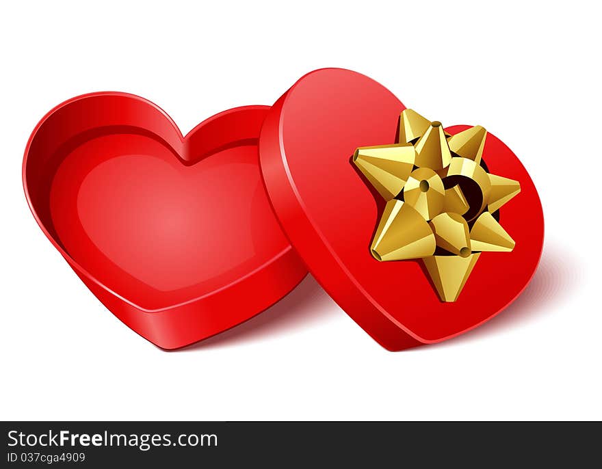 Open Gift Heart With Gold Bow