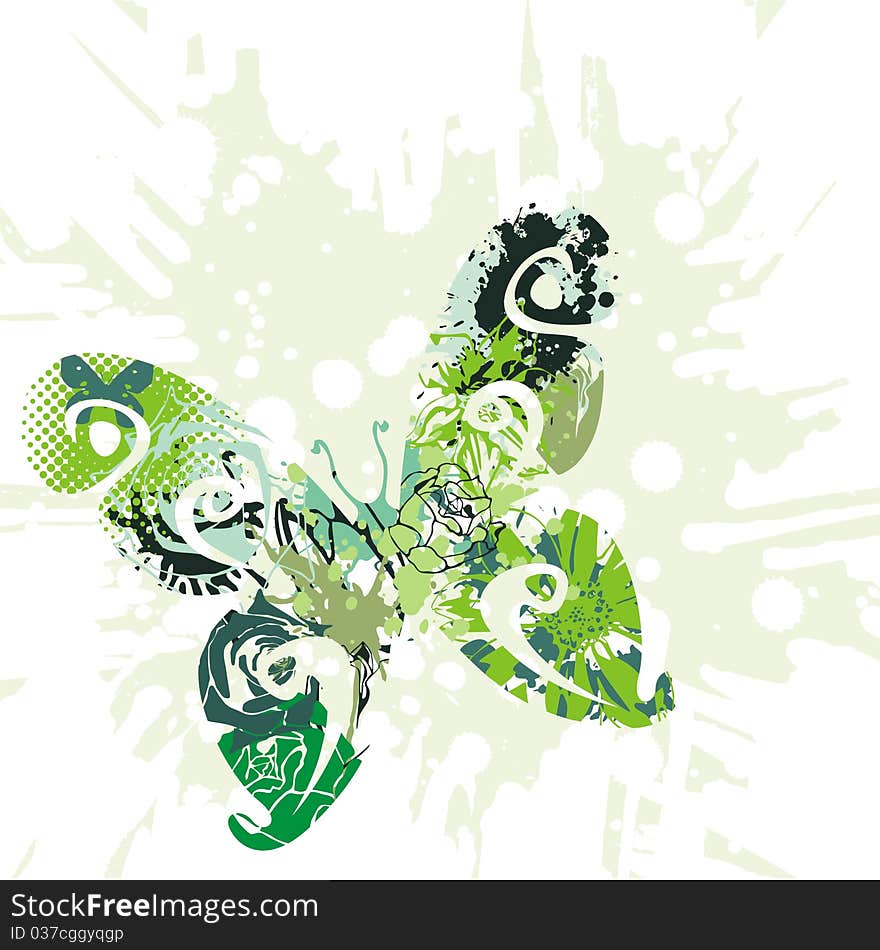 Green beautiful butterfly on white background. Vector illustration. Green beautiful butterfly on white background. Vector illustration