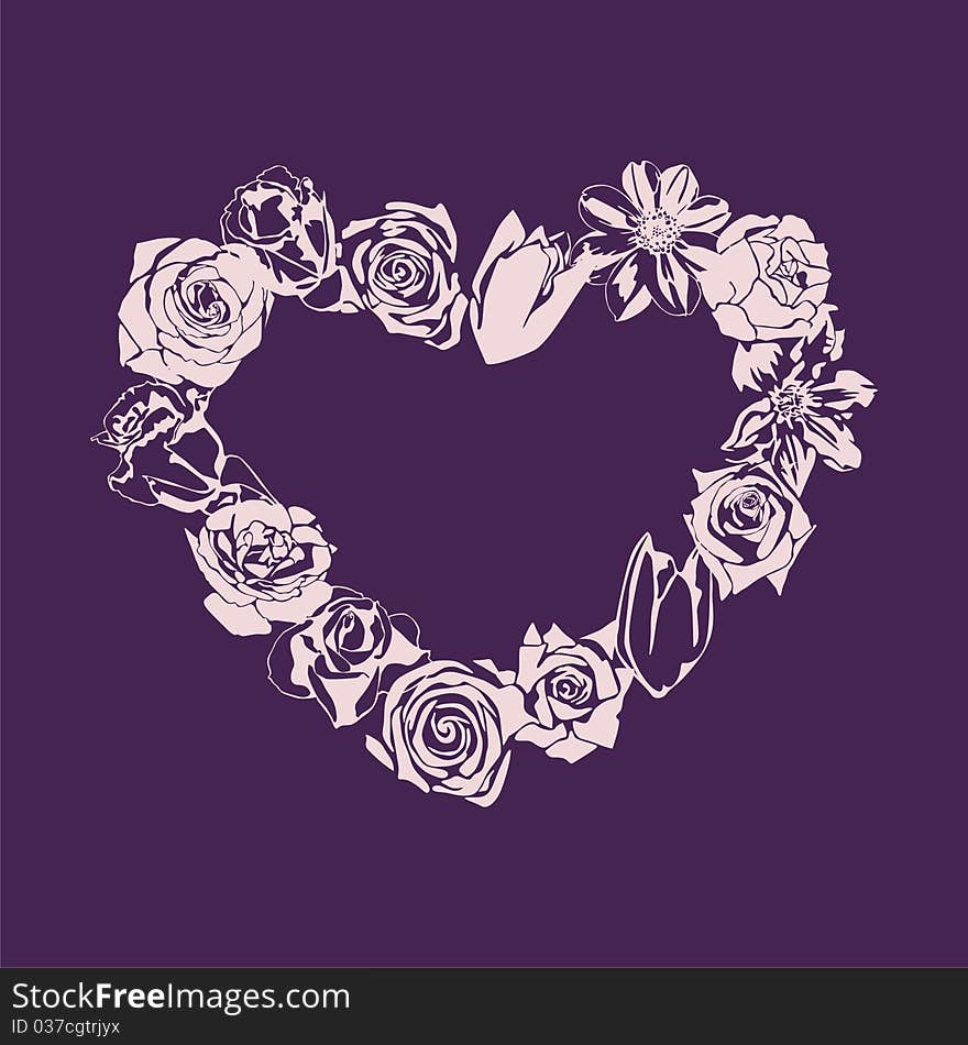 Heart consist of flowers on violet background. Vector illustration. Heart consist of flowers on violet background. Vector illustration