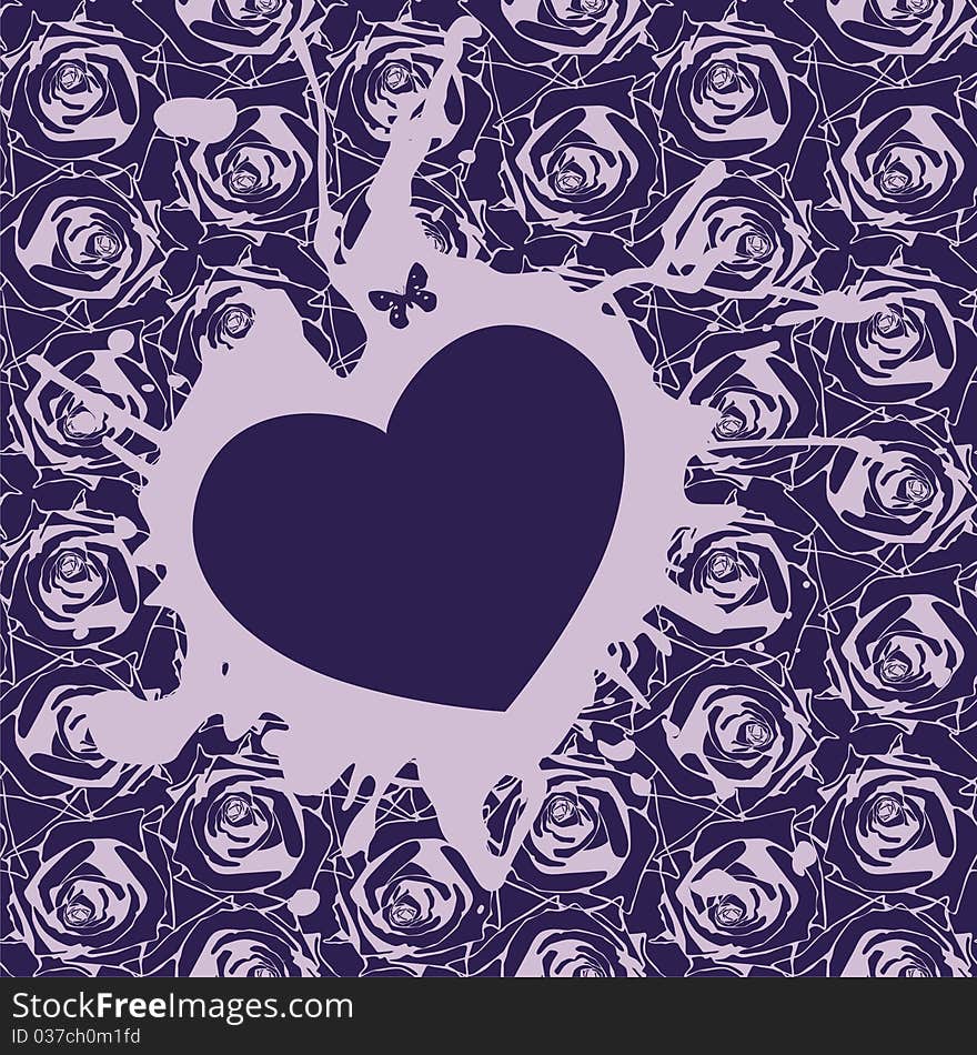 Heart on violet background which consist of flowers. Vector illustration. Heart on violet background which consist of flowers. Vector illustration