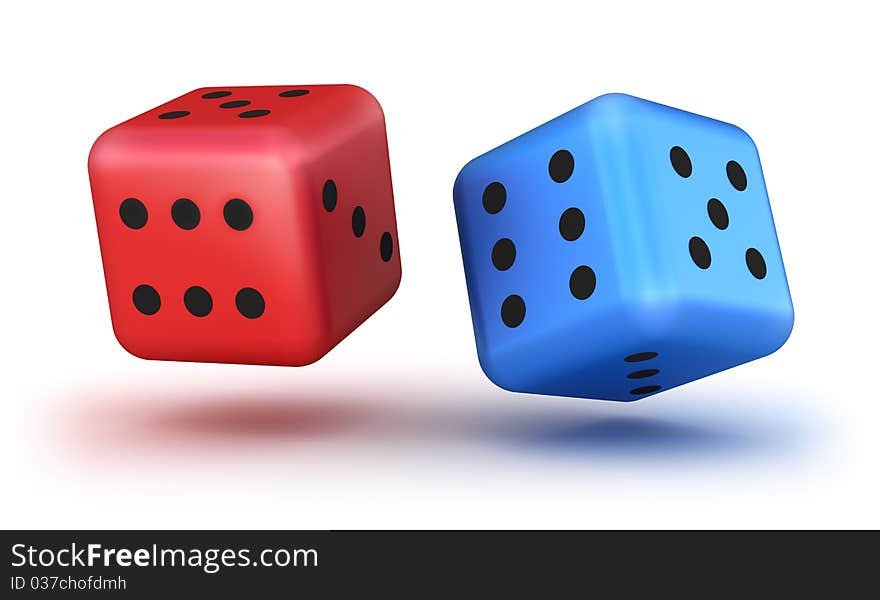 Dice red and blue isolated on white