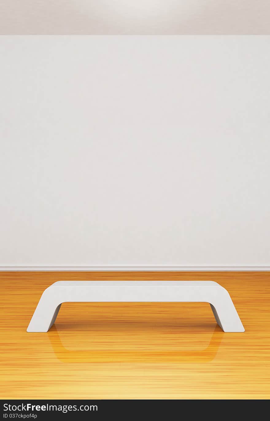 Empty gallery with white bench