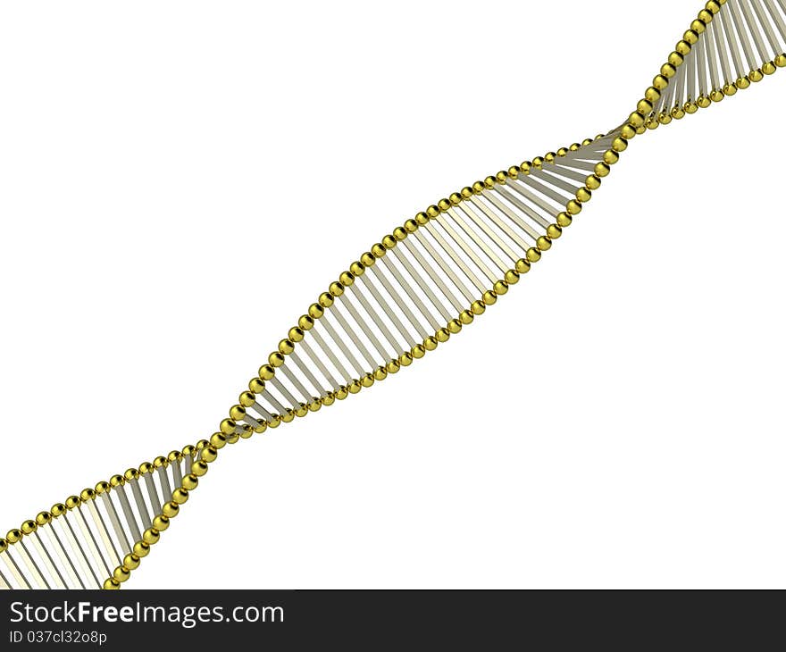 Model of DNA from white metal rods and yellow metal balls on a white background №2. Model of DNA from white metal rods and yellow metal balls on a white background №2