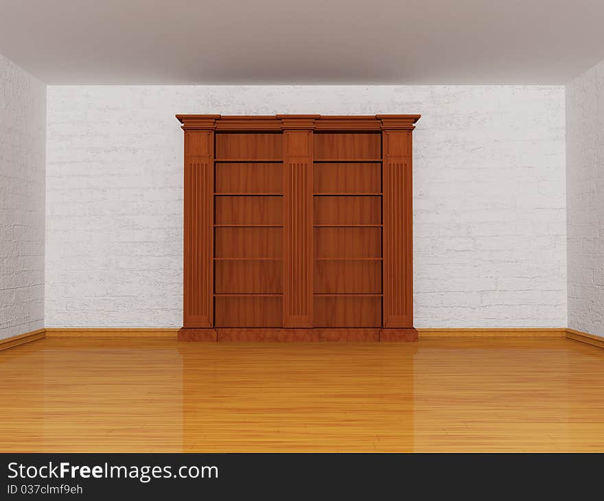 Wooden empty bookshelf in minimalist interior