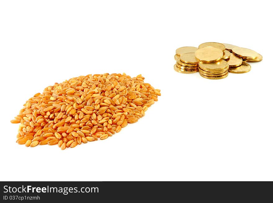 Grain of wheat and metal coins