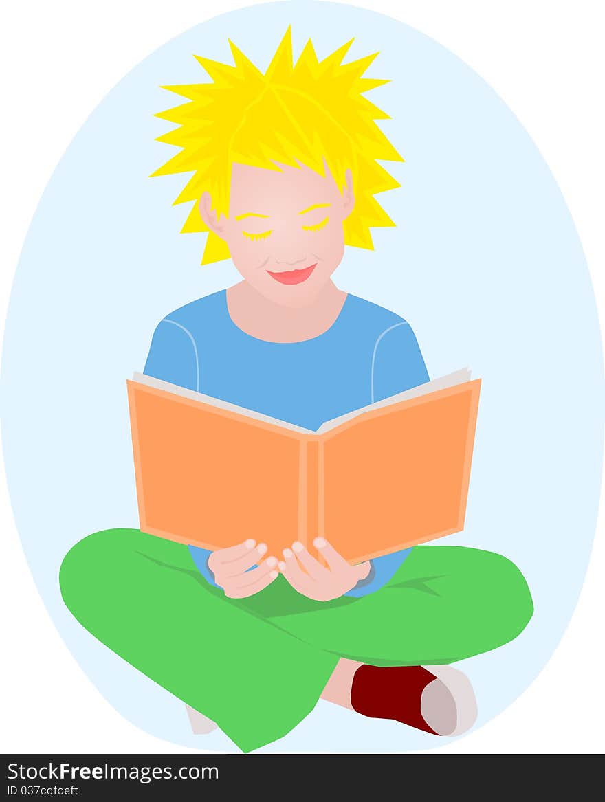 Young blond girl sitting and reading a book. Young blond girl sitting and reading a book