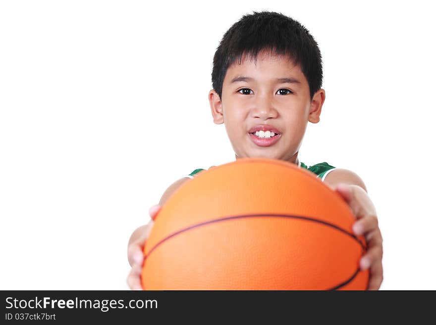 Happy asian boy holding a ball. Happy asian boy holding a ball