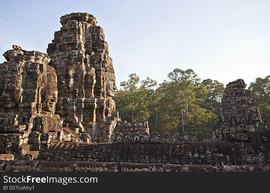 Bayon temple tower with  faces Cambodia