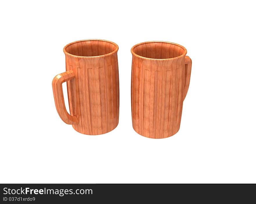 Wooden mug for drinks on a white background