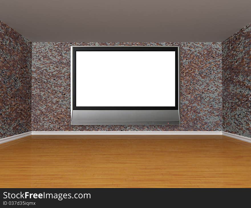 Grunge metallic room with lcd tv