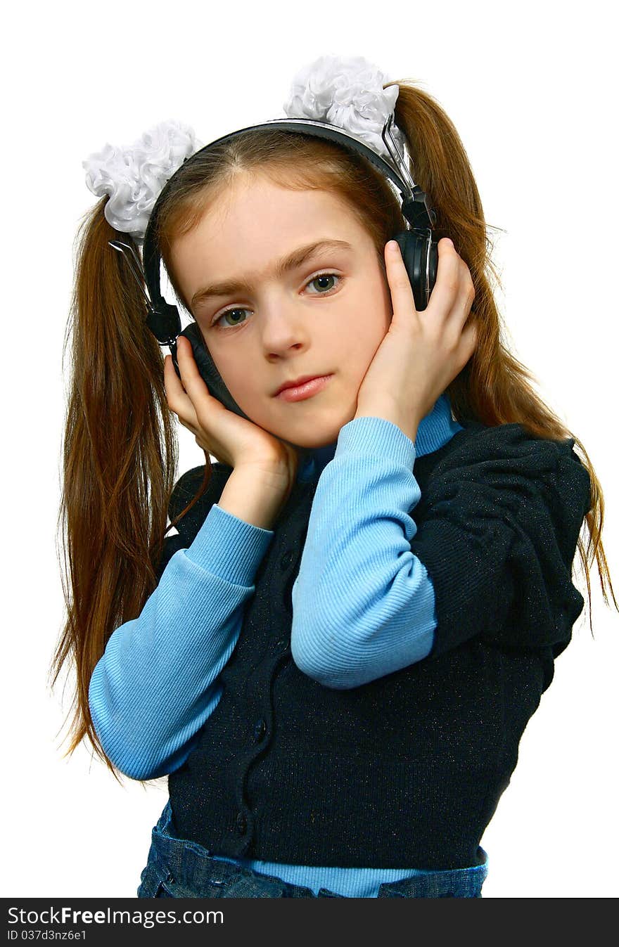 Girl in headsets listening music